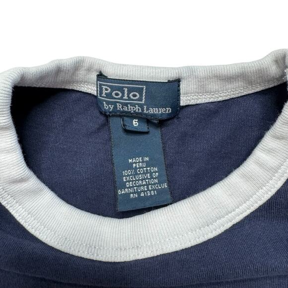 POLO RALPH LAUREN Blue & White Tee Size 6 Kids 100% Cotton Pony Logo - Picture 4 of 4